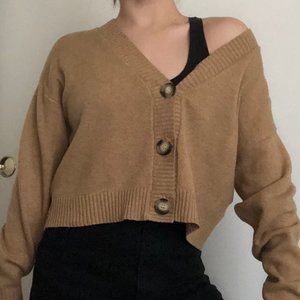 tan button-up sweater